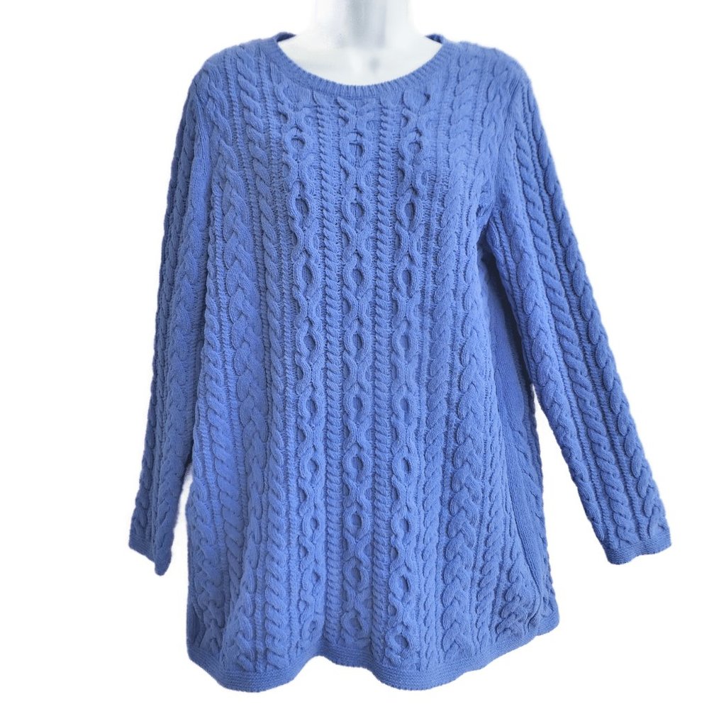 J. Jill Chenille 3D Cable Knit Sweater Tunic Pullover Swing Crew Neck A Line M